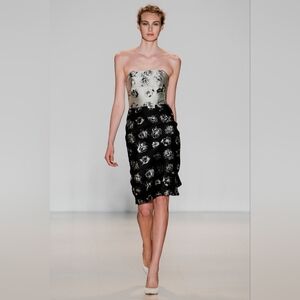 Lela Rose Black and White Strapless Dress